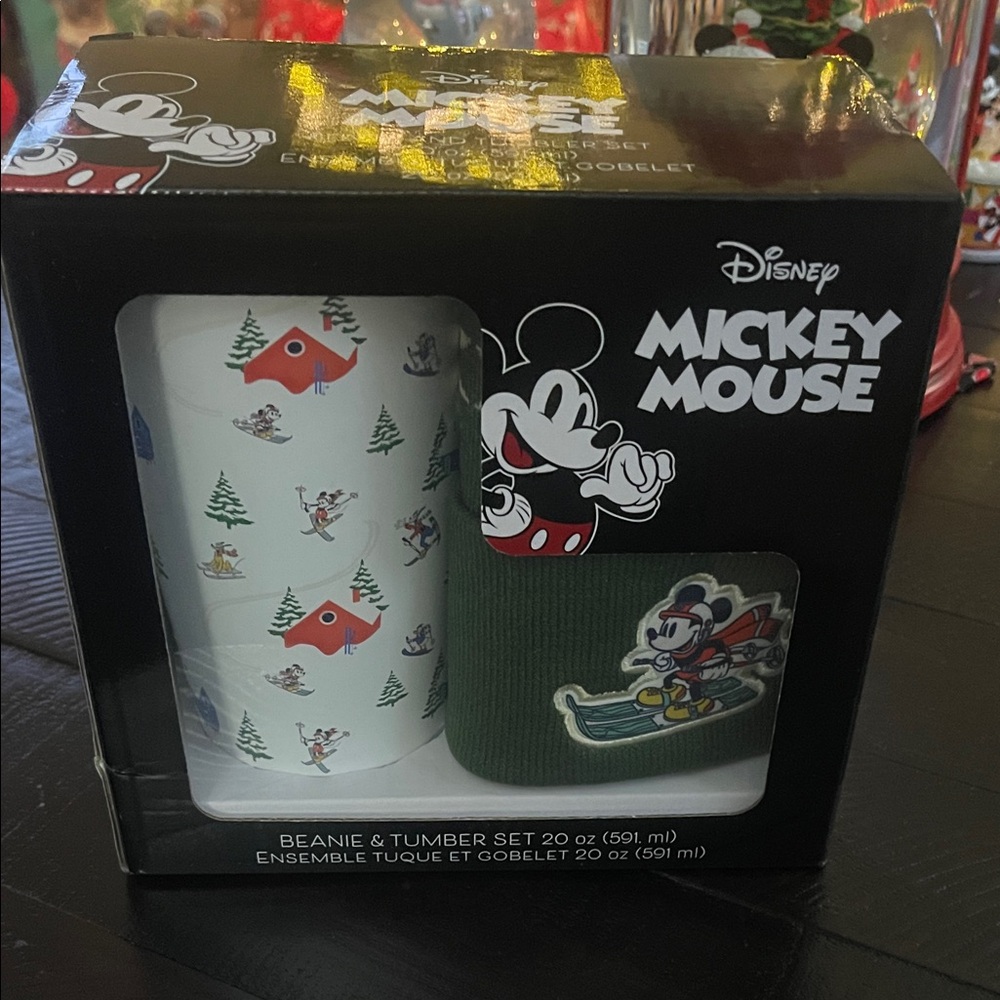 Disney Mickey Mouse Green Beanie and White Tumbler Set